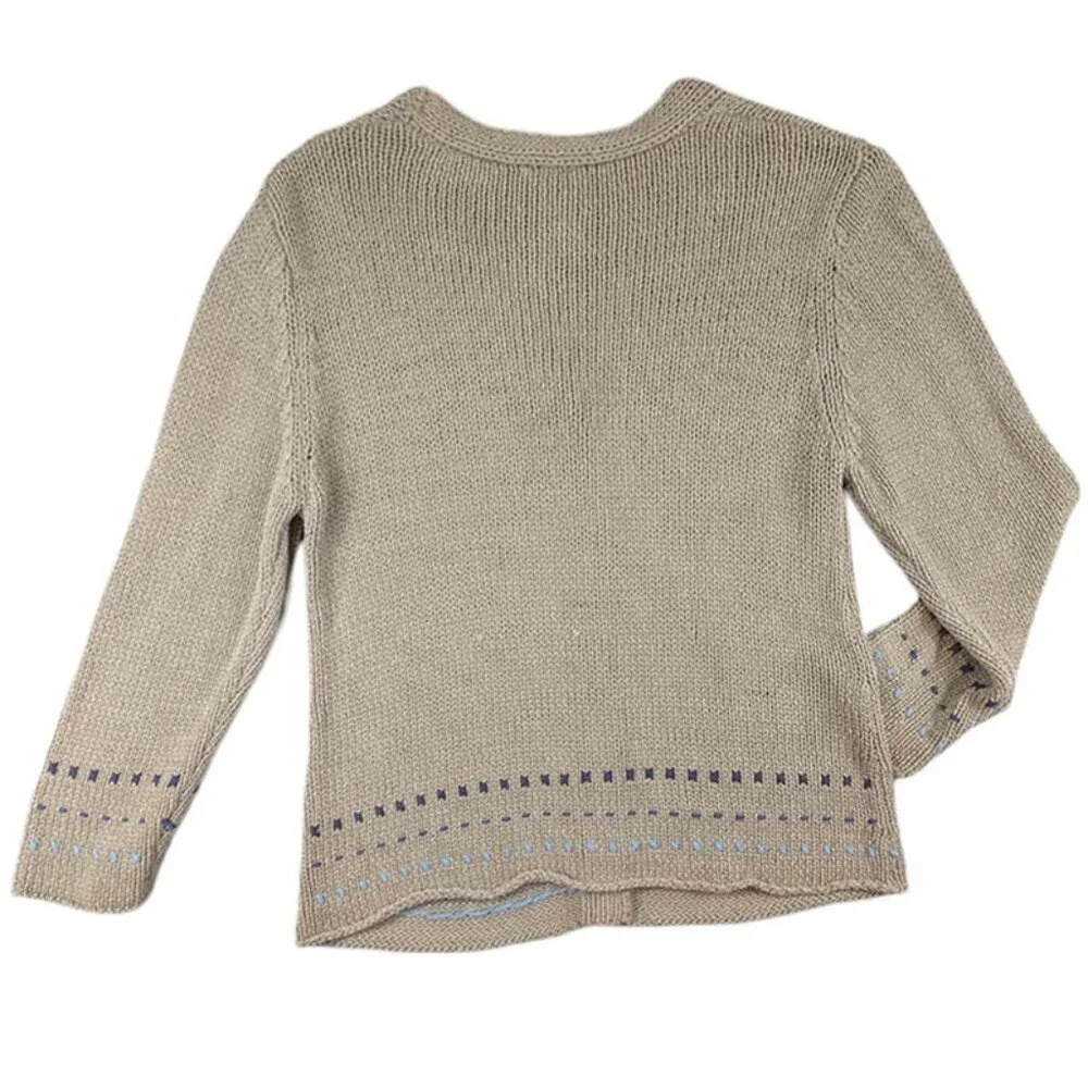 J Jill Cardigan Womens Medium Petite 100% Silk Tan Brown Beige Long Sleeve - Picture 4 of 10